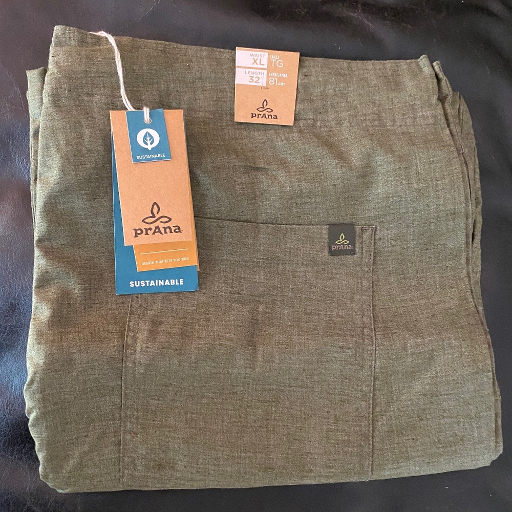 prAna Men’s Sutra Pant Cargo Green XL/32 Sustainable Hemp Blend NWT